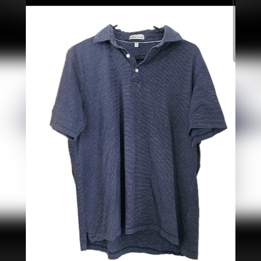 Peter Millar Men's Blue Striped Polo Shirt Size M Short Sleeve Collared